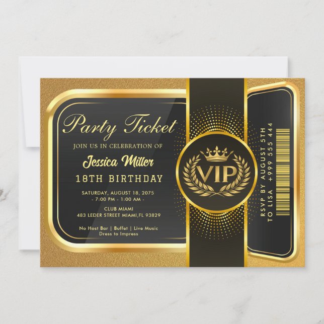 Golden Party Ticket Invitation (Front)