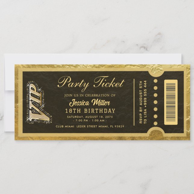 golden party ticket invitations (Front)