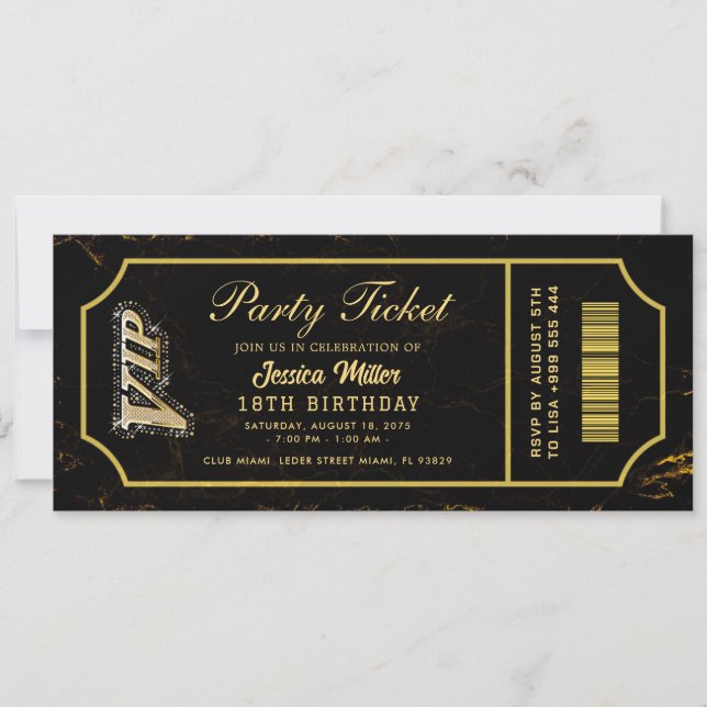 golden party ticket invitations (Front)