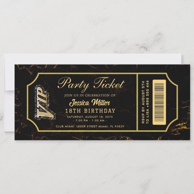 golden party ticket invitations (Front)