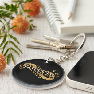 Golden Passion – Luxury Typography Inspirational D Key Ring