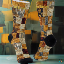 Golden Patchwork Art Socks – Custom Elegant Design
