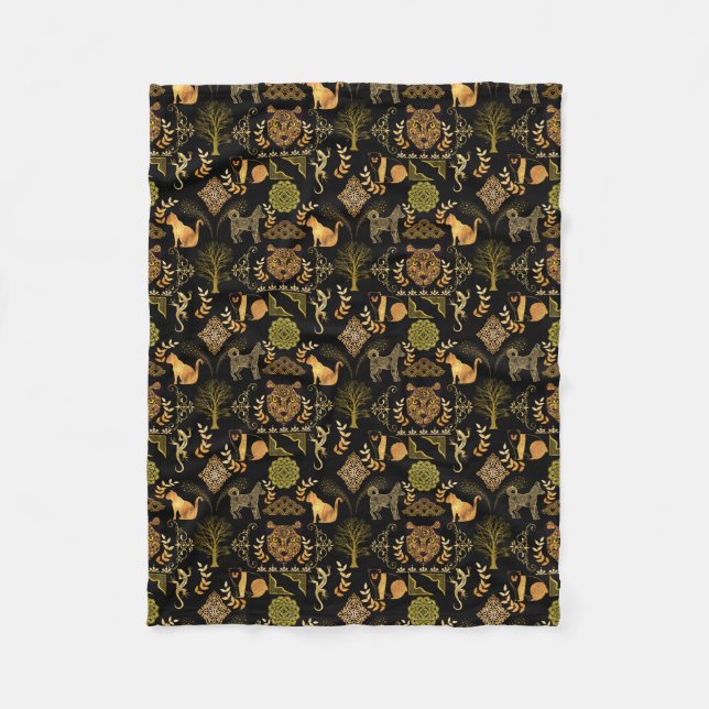 Golden Pattern 03.bw Black BG Fleece Blanket (Front)