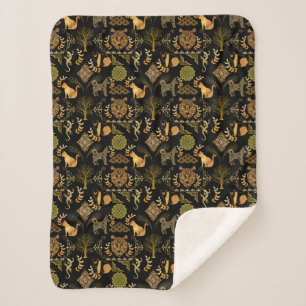 Golden Pattern 03.bw Black BG Sherpa Blanket