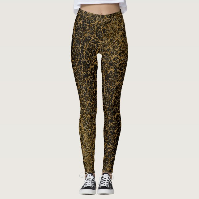 Golden Pattern 09.bw DGreen BG Leggings (Front)