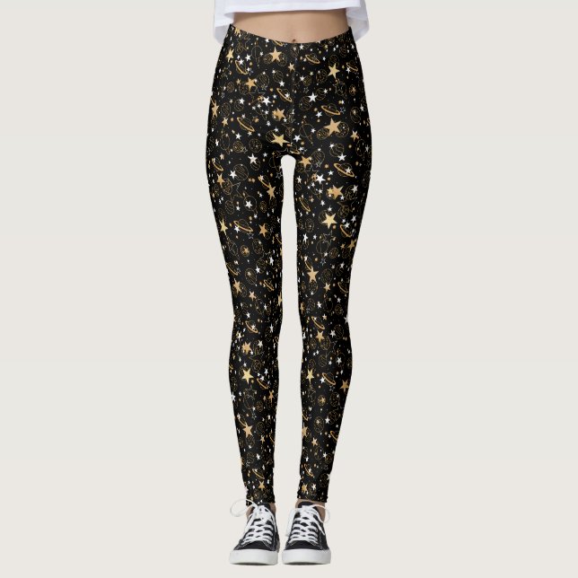 Golden Pattern 10.bw Black BG Leggings (Front)