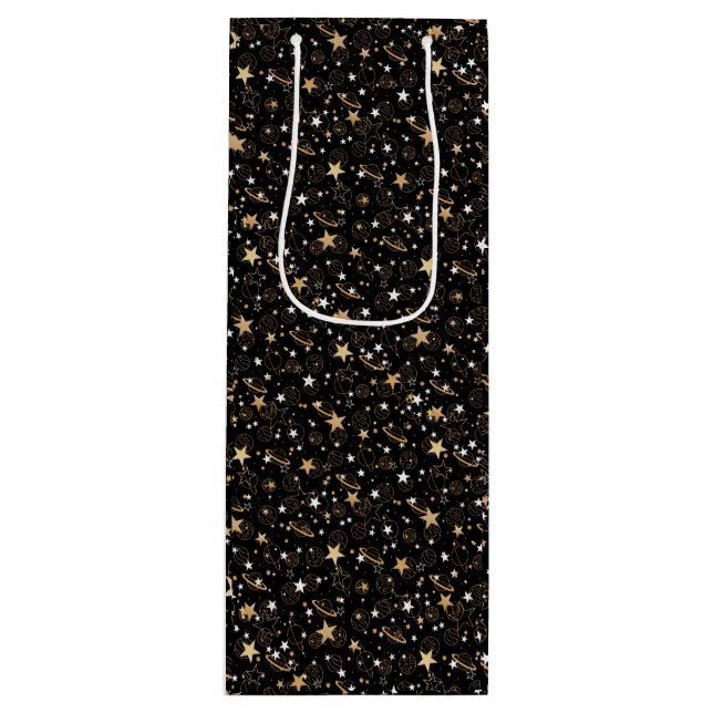 Golden Pattern 10.bw Black BG Wine Gift Bag (Front)