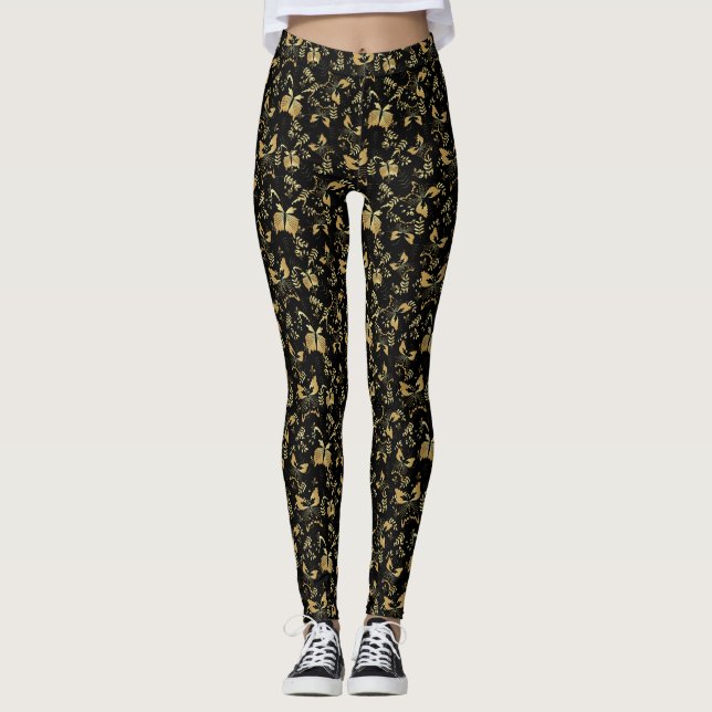 Golden pattern 15 bwx4. black BG Leggings (Front)