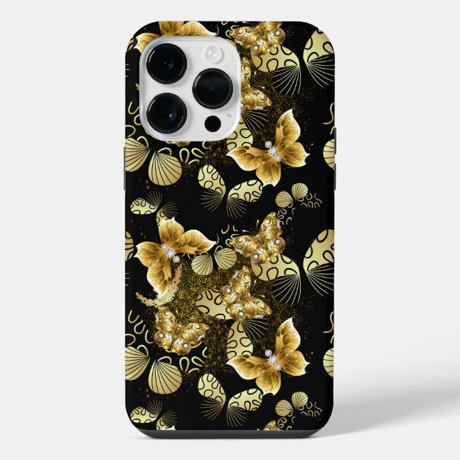 Golden Pattern 16.bw Black BG iPhone Case (Back)
