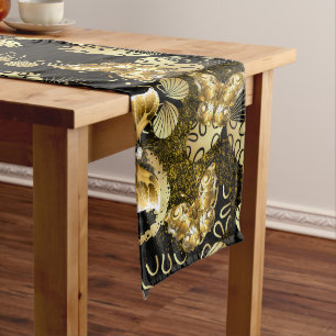 Golden Pattern 16.bwm Black BG Long Table Runner