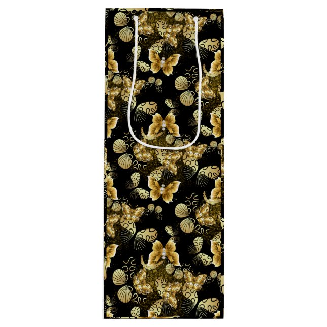 Golden Pattern 16.bwm Black BG Wine Gift Bag (Front)