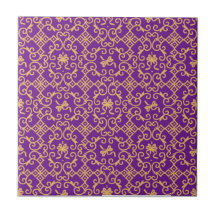 Golden Pattern with Purple Background Ceramic Tile