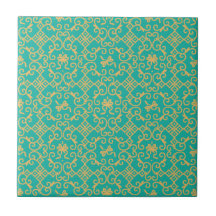 Golden Pattern with Turquoise Background