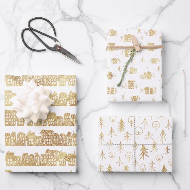 Golden Patterns Urban Snow Wrapping Paper Sheets (Front)