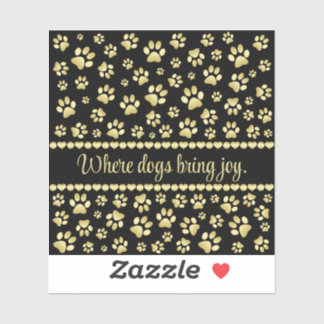 Golden Paw Prints on Black with Custom Name