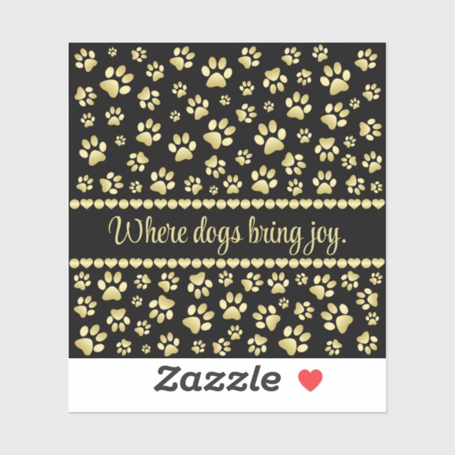 Golden Paw Prints on Black with Custom Name (Sheet)