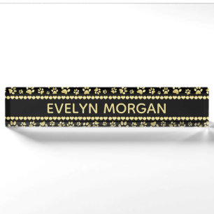 Golden Paw Prints on Black with Custom Name Nameplate