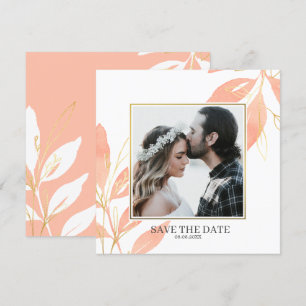Golden Peach Watercolor Floral Save the Date Invitation