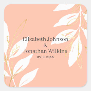 Golden Peach Watercolor Floral Wedding Square Sticker