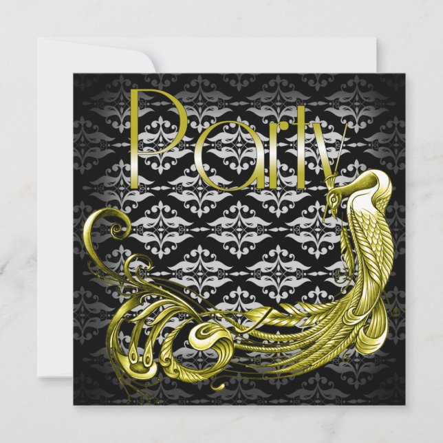 Golden Peacock Art Deco Birthday Invitation (Front)