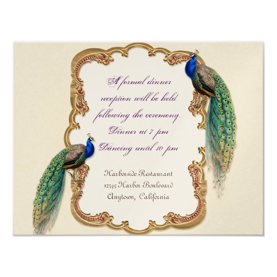 Golden Peacock & Calligraphy Reception Invitation