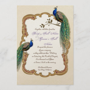 Golden Peacock & Calligraphy Swirls Invitation