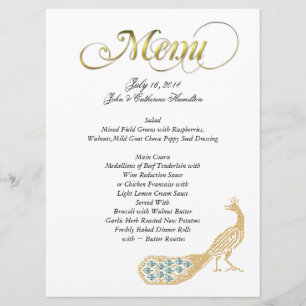 Golden Peacock Custom Wedding Menu