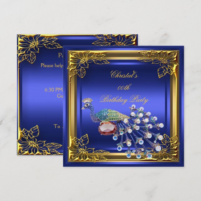 Golden Peacock Elite Elegant Birthday Party Invitation (Front/Back)