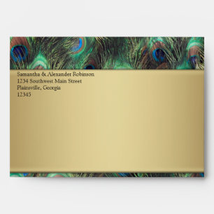 Golden Peacock Feather Background Envelopes