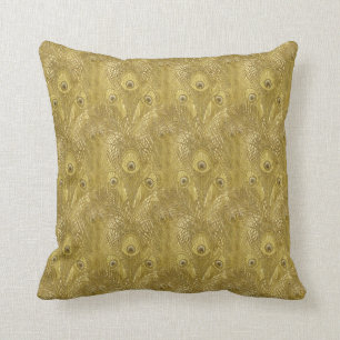 Golden Peacock feather pattern American MoJo Pillo Cushion