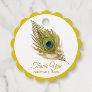 Golden peacock feather Thank You Favour Tags