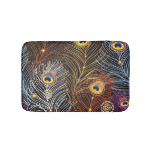 Golden peacock feathers: dark pattern. bath mat