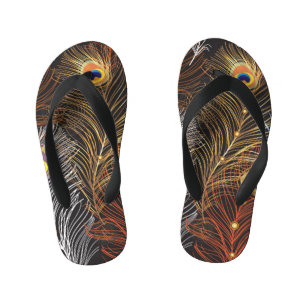 Golden peacock feathers: dark pattern. kid's thongs