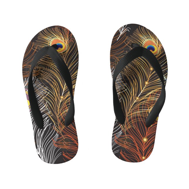 Golden peacock feathers: dark pattern. kid's thongs (Footbed)