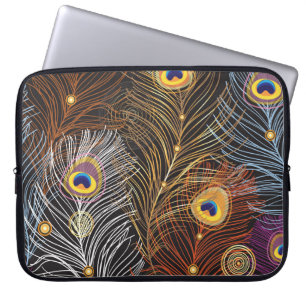 Golden peacock feathers: dark pattern. laptop sleeve