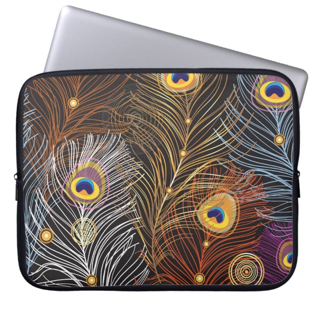 Golden peacock feathers: dark pattern. laptop sleeve (Front)