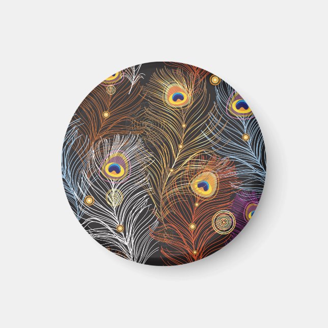 Golden peacock feathers: dark pattern. magnet (Front)