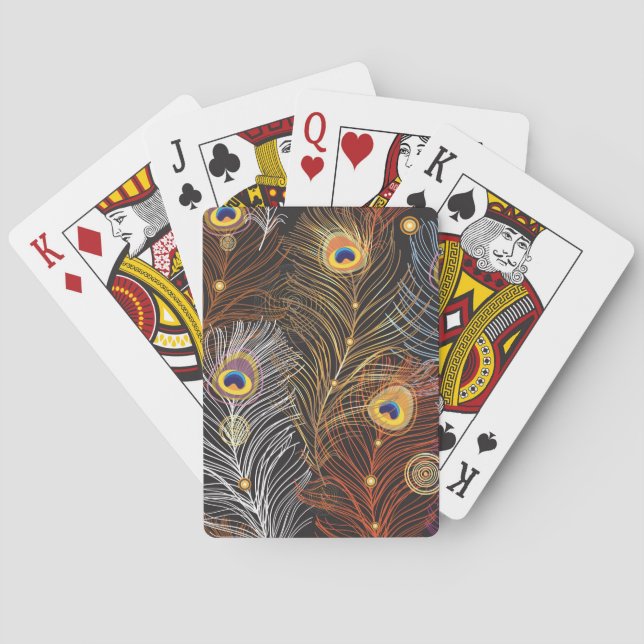 Golden peacock feathers: dark pattern. playing cards (Back)