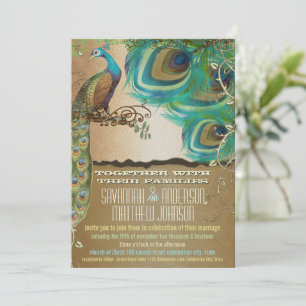 Golden Peacock Feathers Invitation