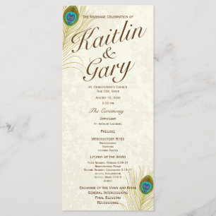Golden Peacock Feathers Wedding Program