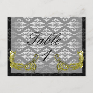 Golden Peacock Illustration Damask on Table Number Postcard