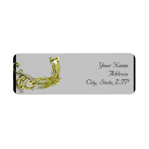 Golden Peacock Illustration Damask Return Address Label