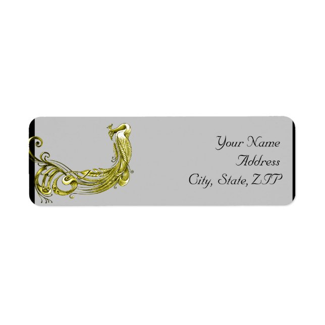 Golden Peacock Illustration Damask Return Address Return Address Label (Front)