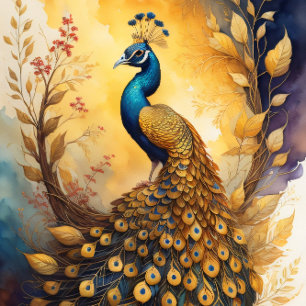 Golden peacock in a golden forest v5 tissue paper