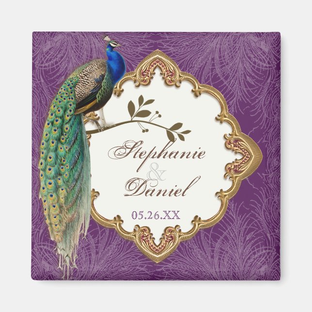 Golden Peacock & Swirls - Save the Date Magnet (Front)