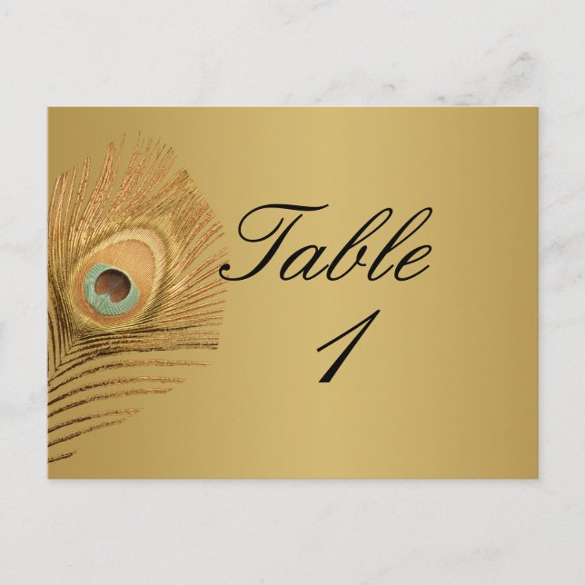 Golden Peacock Table Number Postcard (Front)