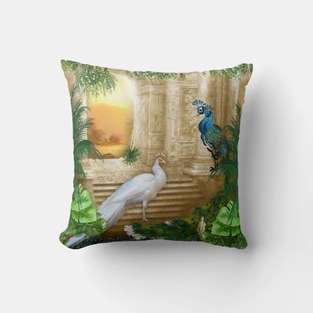 Golden Peacock Temple Dreams Cushion (Front)