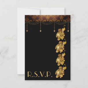 Golden Peacocks, Ancient Egyptian Art Deco Wedding RSVP Card