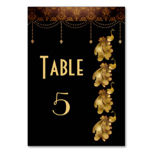 Golden Peacocks, Ancient Egyptian Art Deco Wedding Table Number