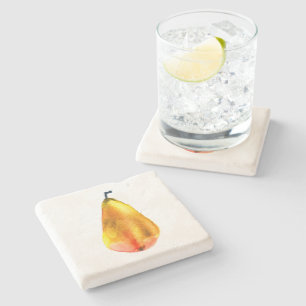 Golden Pear Fruit art Stone Coaster